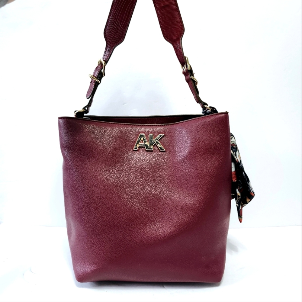 ANNE  KLEIN Shoulder Bag Maroon Purse w/ scarf - Picture 9 of 14